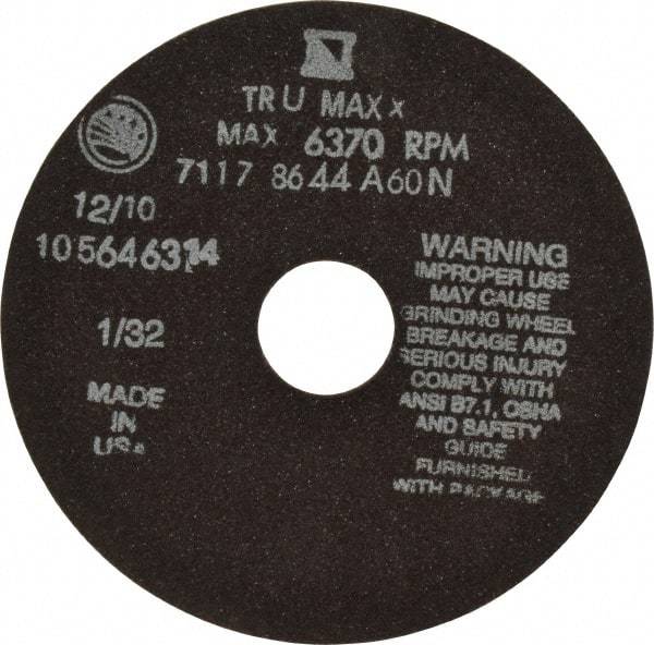 Tru-Maxx - 6" 60 Grit Aluminum Oxide Cutoff Wheel - 1/32" Thick, 1-1/4" Arbor, 6,048 Max RPM, Use with Stationary Tools - USA Tool & Supply