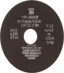 Tru-Maxx - 6" 60 Grit Aluminum Oxide Cutoff Wheel - 1/16" Thick, 1-1/4" Arbor, 6,048 Max RPM, Use with Stationary Tools - USA Tool & Supply