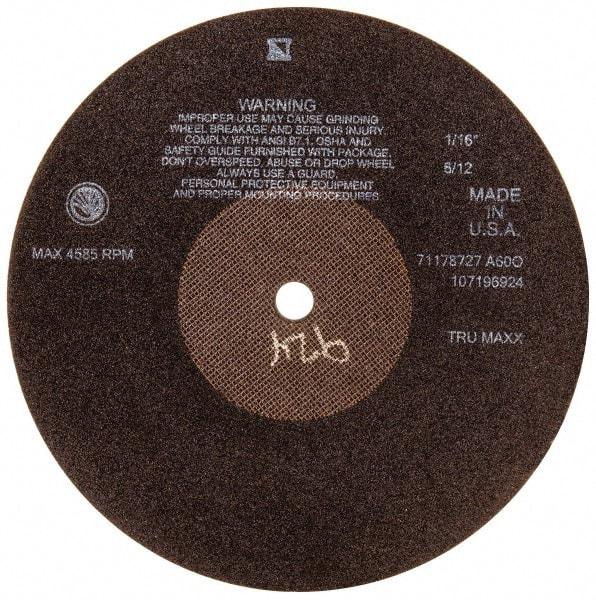 Tru-Maxx - 10" 60 Grit Aluminum Oxide Cutoff Wheel - 1/16" Thick, 5/8" Arbor, 3,629 Max RPM, Use with Stationary Tools - USA Tool & Supply