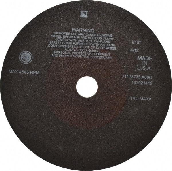 Tru-Maxx - 10" 60 Grit Aluminum Oxide Cutoff Wheel - 1/16" Thick, 1-1/4" Arbor, 3,629 Max RPM, Use with Stationary Tools - USA Tool & Supply