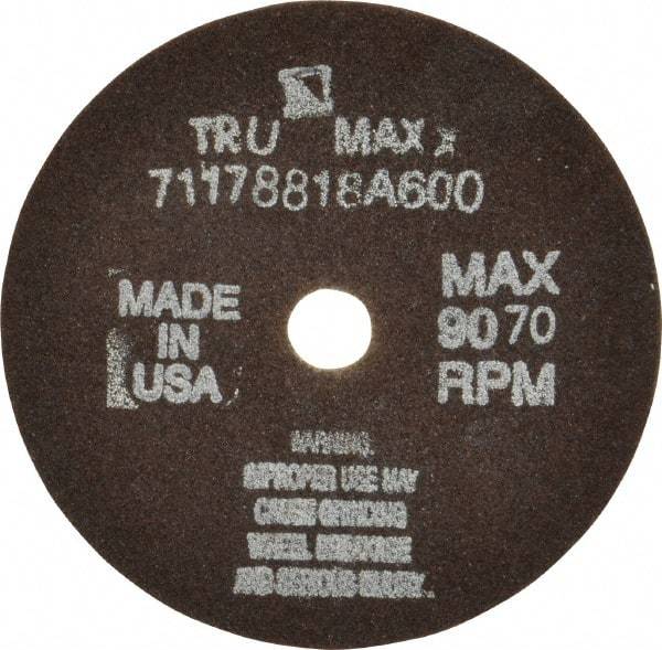 Tru-Maxx - 4" 60 Grit Aluminum Oxide Cutoff Wheel - 1/16" Thick, 1/2" Arbor, 9,072 Max RPM, Use with Stationary Tools - USA Tool & Supply