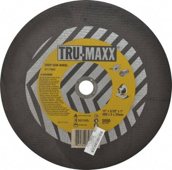 Tru-Maxx - 12" 36 Grit Aluminum Oxide Cutoff Wheel - 3/32" Thick, 1" Arbor, 5,095 Max RPM, Use with Chop Saws - USA Tool & Supply