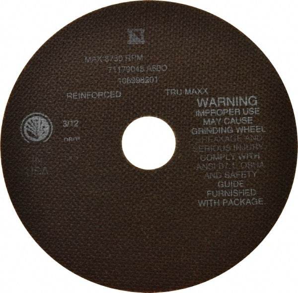 Tru-Maxx - 7" 60 Grit Aluminum Oxide Cutoff Wheel - 0.06" Thick, 1-1/4" Arbor, 8,731 Max RPM, Use with Stationary Tools - USA Tool & Supply