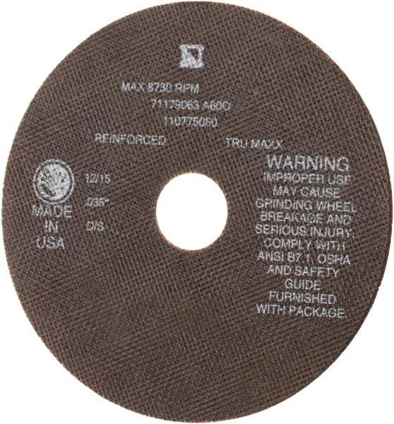 Tru-Maxx - 7" 60 Grit Aluminum Oxide Cutoff Wheel - 0.035" Thick, 1-1/4" Arbor, 8,731 Max RPM, Use with Stationary Tools - USA Tool & Supply