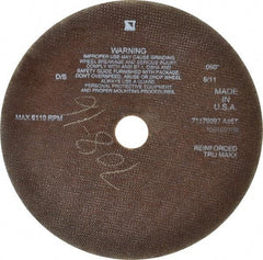 Tru-Maxx - 10" 46 Grit Aluminum Oxide Cutoff Wheel - 0.06" Thick, 1-1/4" Arbor, 6,112 Max RPM, Use with Stationary Tools - USA Tool & Supply
