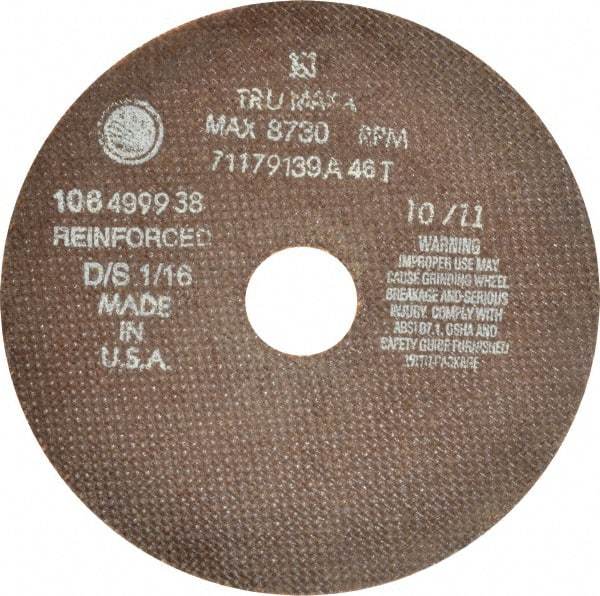 Tru-Maxx - 7" 46 Grit Aluminum Oxide Cutoff Wheel - 1/16" Thick, 1-1/4" Arbor, 6,731 Max RPM, Use with Stationary Tools - USA Tool & Supply