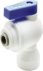 Parker - 1/4" Pipe, Full Port, Polypropylene Valve Female Elbow Ball Valve - Bi-Directional, Push-to-Connect x FNPT Ends, Wedge Handle, 150 WOG - USA Tool & Supply