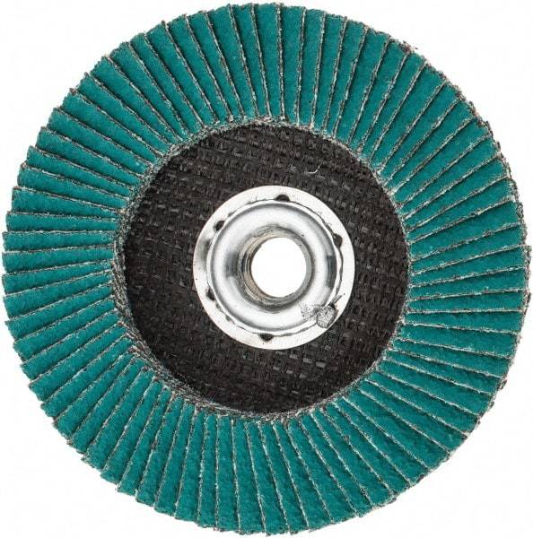 3M - 40 Grit, 4-1/2" Disc Diam, 5/8-11 Center Hole, Type 27 Zirconia Alumina Flap Disc - 13,300 Max RPM, Cloth Backing, Arbor Attaching System, Coated - USA Tool & Supply