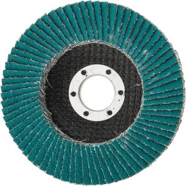 3M - 40 Grit, 4-1/2" Disc Diam, 7/8" Center Hole, Type 27 Zirconia Alumina Flap Disc - 13,300 Max RPM, Cloth Backing, Arbor Attaching System, Coated - USA Tool & Supply