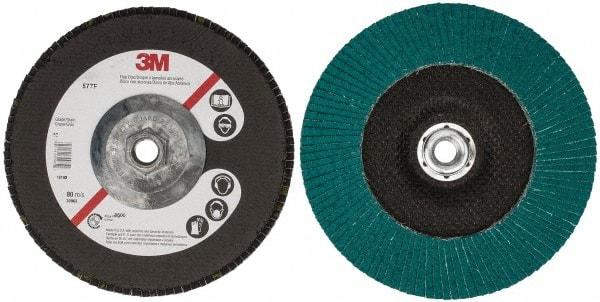 3M - 60 Grit, 7" Disc Diam, 5/8-11 Center Hole, Type 27 Zirconia Alumina Flap Disc - 8,600 Max RPM, Cloth Backing, Arbor Attaching System, Coated - USA Tool & Supply