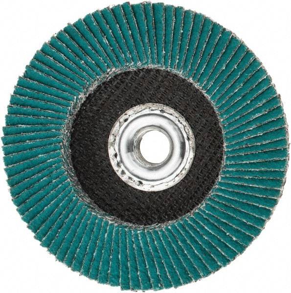 3M - 40 Grit, 4-1/2" Disc Diam, 5/8-11 Center Hole, Type 27 Zirconia Alumina Flap Disc - 13,300 Max RPM, Cloth Backing, Arbor Attaching System, Coated - USA Tool & Supply