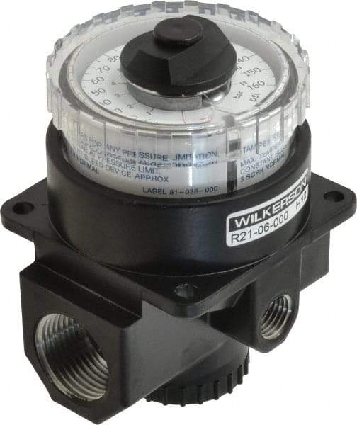 Wilkerson - 3/4 NPT Port, 220 CFM, Zinc Dial Air Regulator - 5 to 160 psi Range, 300 Max psi Supply Pressure, 1/4" Gauge Port Thread, 3.2" Wide x 4.19" High - USA Tool & Supply