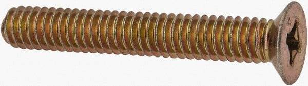 Made in USA - #8-32 UNC, 1-3/16" OAL Phillips Drive Machine Screw - Flat Head, Grade 3 Steel, Yellow Cadmium-Plated Finish, Without Washer - USA Tool & Supply