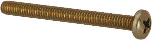 Made in USA - #8-32 UNC, 1-3/4" Length Under Head Phillips Drive Machine Screw - Pan Head, Grade 3 Steel, Yellow Cadmium-Plated Finish, Without Washer - USA Tool & Supply