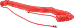 PRO-SOURCE - 0.16 ID, 1/4 Thread, 25' Long, Red Polyurethane Coiled & Self Storing Hose - 125 Max psi, Male Swivel x Male Swivel - USA Tool & Supply