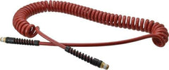 PRO-SOURCE - 1/4" ID, 1/4 Thread, 20' Long, Red Polyurethane Coiled & Self Storing Hose - 220 Max psi, Male Swivel x Male Swivel - USA Tool & Supply