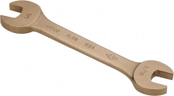 Ampco - 9/16" x 5/8" Nonsparking Open End Wrench - 6-1/2" OAL, Double End, Plain Finish, 15° Head Angle - USA Tool & Supply