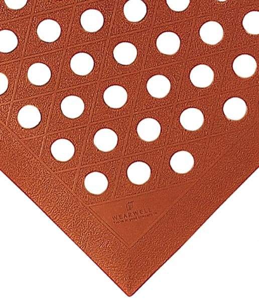 Wearwell - 5' Long, Dry/Wet Environment, Anti-Fatigue Matting - Terra Cotta, Nitrile Blend with Nitrile Rubber Base, Beveled on 4 Sides - USA Tool & Supply