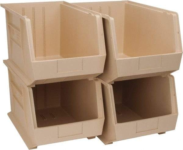 Quantum Storage - 75 Lb. Load Capacity, 18" Deep, Ivory Polypropylene Hopper Stacking Bin - 10" High x 11" Wide x 18" Long - USA Tool & Supply