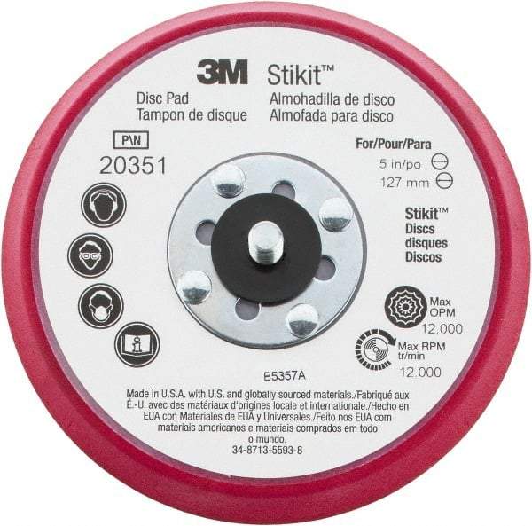 3M - 5" Diam Adhesive/PSA Disc Backing Pad - Firm Density, 12,000 RPM - USA Tool & Supply