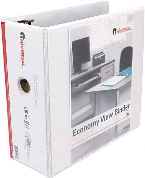 UNIVERSAL - 5" Sheet Capacity, 11 x 8-1/2", View Ring Binder - Vinyl, White - USA Tool & Supply