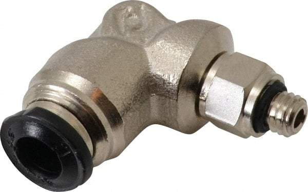 Alpha Technologies - 5mm Outside Diam, M5 Metric, Nickel Plated Brass Push-to-Connect Tube Male Swivel Elbow - 250 Max psi, Tube to Metric Thread Connection, Buna O-Ring - USA Tool & Supply