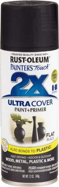 Rust-Oleum - Black, Flat, Enamel Spray Paint - 8 to 12 Sq Ft per Can, 12 oz Container - USA Tool & Supply