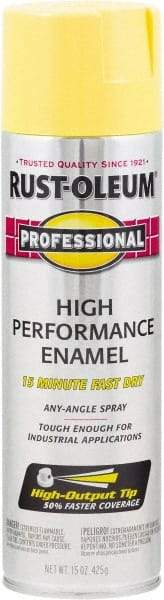 Rust-Oleum - Safety Yellow, Gloss, Rust Proof Enamel Spray Paint - 14 Sq Ft per Can, 15 oz Container, Use on Multipurpose - USA Tool & Supply