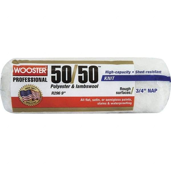 Wooster Brush - 3/4" Nap, 9" Wide Paint Roller - Semi-Rough to Rough Texture, Wool/Poly Blend - USA Tool & Supply