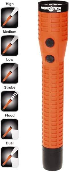 Bayco - LED Bulb, Industrial/Tactical Flashlight - Orange Polycarbonate Body, Integrated Batteries - USA Tool & Supply