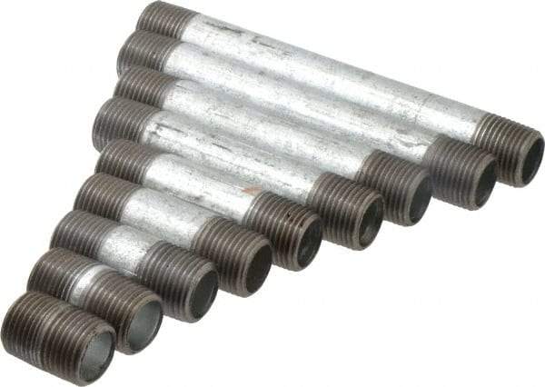 Made in USA - 66 Piece, 1/2" Pipe, Galvanized Pipe Nipple Set - Schedule 40, (6) Close, (6) 1-1/2, (6) 2, (6) 2-1/2, (6) 3, (6) 3-1/2, (6) 4, (6) 4-1/2, (6) 5, (6) 5-1/2, (6) 6 - USA Tool & Supply