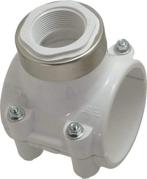 Value Collection - 3 x 1-1/2" PVC Plastic Pipe Clamp On Saddle with EPDM O-Ring - Schedule 40, Pipe O.D. x SR Fipt End Connections - USA Tool & Supply