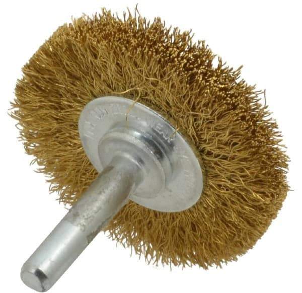 Value Collection - 2" OD, 1/4" Shank Diam, Crimped Brass Wheel Brush - 5/16" Face Width, 1/2" Trim Length, 0.008" Filament Diam, 20,000 RPM - USA Tool & Supply