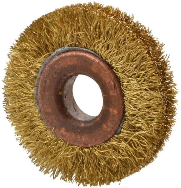 Value Collection - 1-1/2" OD, 3/8" Arbor Hole, Crimped Brass Wheel Brush - 5/16" Face Width, 3/8" Trim Length, 0.008" Filament Diam, 20,000 RPM - USA Tool & Supply