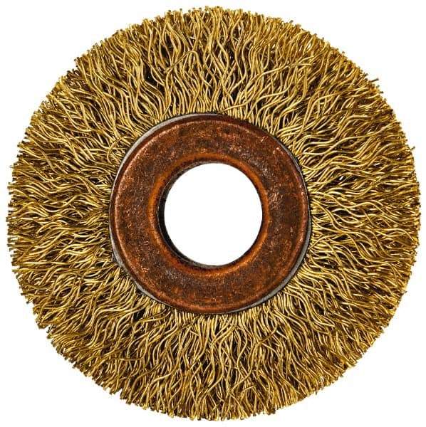 Value Collection - 2" OD, 1/2" Arbor Hole, Crimped Brass Wheel Brush - 5/16" Face Width, 3/8" Trim Length, 0.014" Filament Diam, 20,000 RPM - USA Tool & Supply