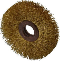 Value Collection - 2-1/2" OD, 1/2" Arbor Hole, Crimped Brass Wheel Brush - 3/8" Face Width, 3/4" Trim Length, 0.008" Filament Diam, 15,000 RPM - USA Tool & Supply