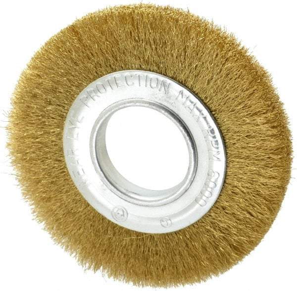 Value Collection - 6" OD, 2" Arbor Hole, Crimped Brass Wheel Brush - 7/8" Face Width, 1-1/8" Trim Length, 0.008" Filament Diam, 6,000 RPM - USA Tool & Supply