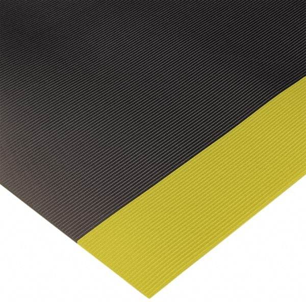 Wearwell - 75 Ft. Long x 3 Ft. Wide x 1/4 Inch Thick, Vinyl, Ribbed Surface Switchboard Matting - 30,000 V Max Dielectric Strength, 17,000 V Max Recommended Use, Black with Yellow Borders - USA Tool & Supply