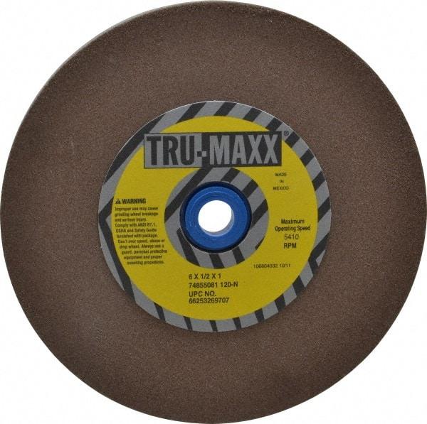 Tru-Maxx - 120 Grit Aluminum Oxide Bench & Pedestal Grinding Wheel - 6" Diam x 1" Hole x 1/2" Thick, 5410 Max RPM, O Hardness, Fine Grade , Vitrified Bond - USA Tool & Supply