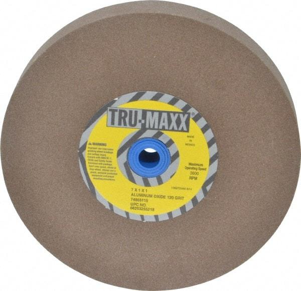 Tru-Maxx - 120 Grit Aluminum Oxide Bench & Pedestal Grinding Wheel - 7" Diam x 1" Hole x 1" Thick, 3600 Max RPM, O Hardness, Fine Grade , Vitrified Bond - USA Tool & Supply