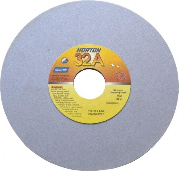 Norton - 7" Diam x 1-1/4" Hole x 1/8" Thick, K Hardness, 100 Grit Surface Grinding Wheel - Aluminum Oxide, Type 1, Fine Grade, 3,600 Max RPM, Vitrified Bond, No Recess - USA Tool & Supply