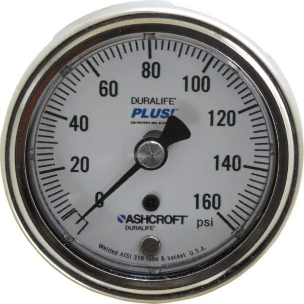 Ashcroft - 2-1/2" Dial, 1/4 Thread, 0-160 Scale Range, Pressure Gauge - Center Back Connection Mount, Accurate to 1% of Scale - USA Tool & Supply