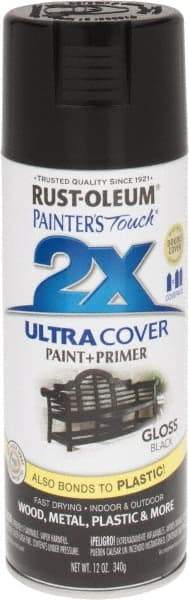 Rust-Oleum - Black, Gloss, Enamel Spray Paint - 8 to 12 Sq Ft per Can, 12 oz Container - USA Tool & Supply