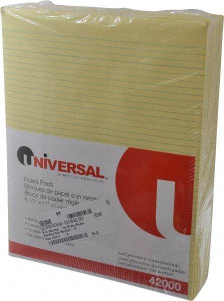 UNIVERSAL - 50 Sheet, 8-1/2 x 11", Glue Top Ruled Writing Pad - Canary - USA Tool & Supply