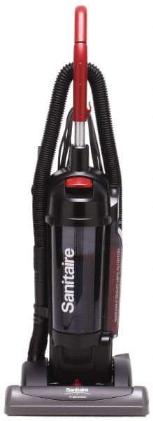 Sanitaire - Single Motor Bagless Heavy-Duty Upright Vacuum Cleaner - 15" Cleaning Width, 10" Amps, Comfort Hand Grip, Black - USA Tool & Supply