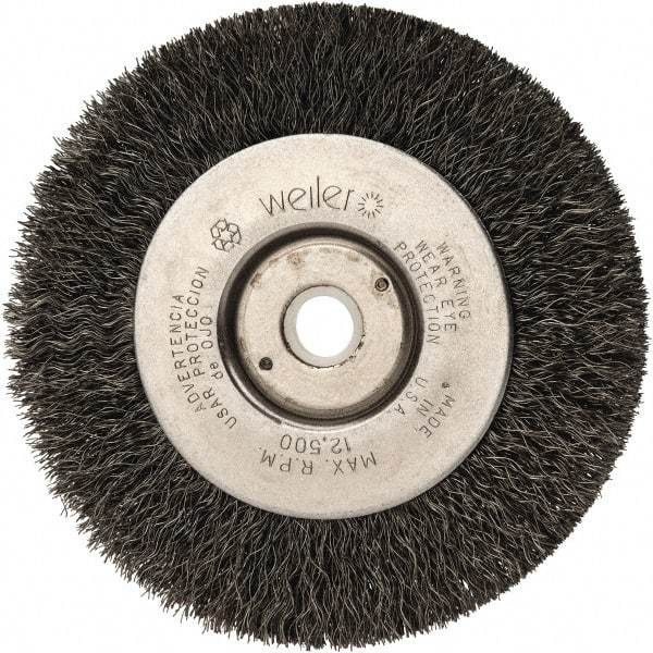 Weiler - 4" OD, 1/2" Arbor Hole, Crimped Steel Wheel Brush - 1/2" Face Width, 7/8" Trim Length, 0.008" Filament Diam, 12,500 RPM - USA Tool & Supply