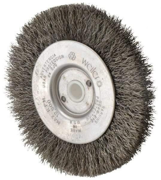 Weiler - 4" OD, 1/2" Arbor Hole, Crimped Steel Wheel Brush - 1/2" Face Width, 7/8" Trim Length, 0.0095" Filament Diam, 12,500 RPM - USA Tool & Supply