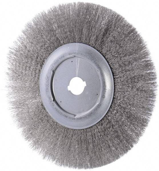 Weiler - 12" OD, 1-1/4" Arbor Hole, Crimped Stainless Steel Wheel Brush - 3/4" Face Width, 2-15/16" Trim Length, 0.0104" Filament Diam, 3,000 RPM - USA Tool & Supply