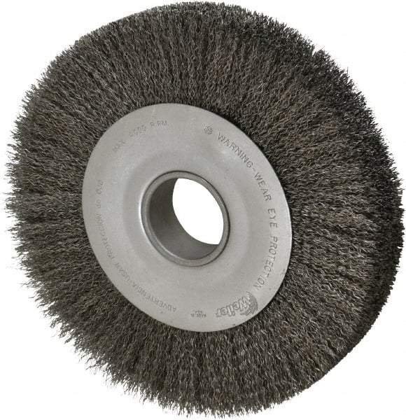 Weiler - 10" OD, 2" Arbor Hole, Crimped Steel Wheel Brush - 1-5/8" Face Width, 1-7/8" Trim Length, 0.014" Filament Diam, 4,000 RPM - USA Tool & Supply