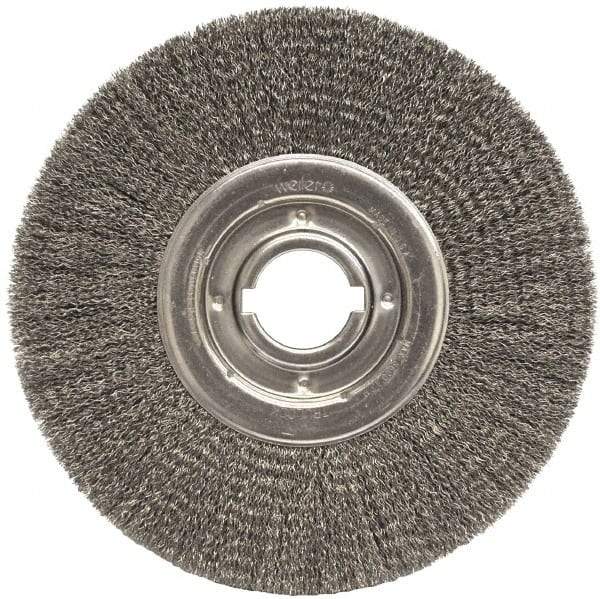Weiler - 12" OD, 2" Arbor Hole, Crimped Steel Wheel Brush - 1-1/4" Face Width, 3" Trim Length, 0.0118" Filament Diam, 3,600 RPM - USA Tool & Supply